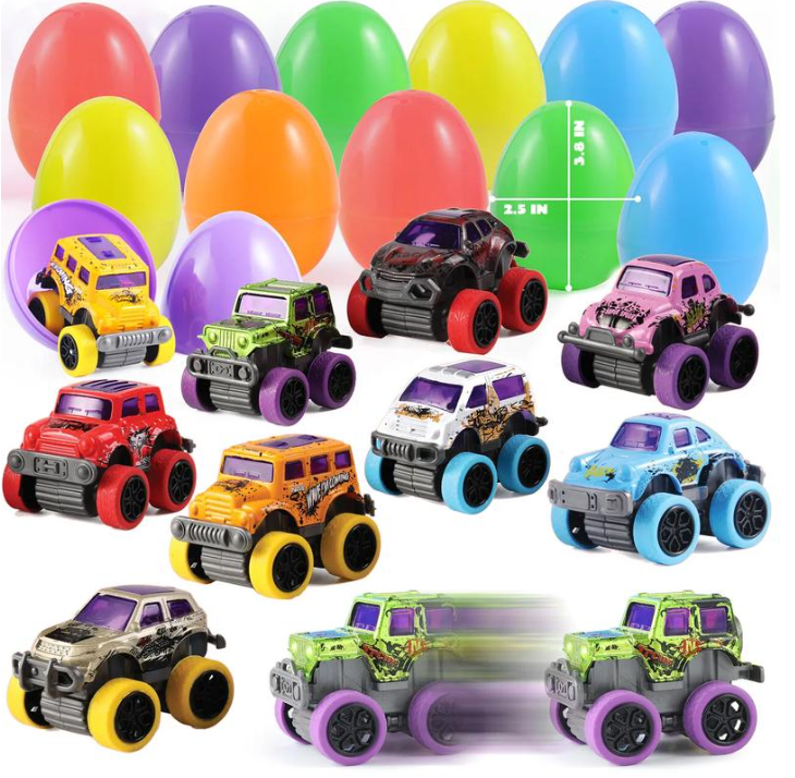HeritageNest™  12 Pcs Easter Eggs Packed With Pull Back Monster Trucks
